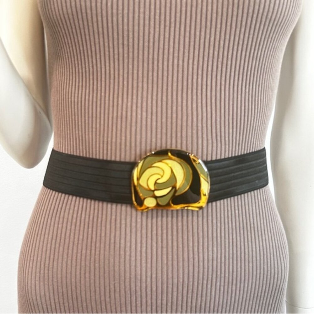 Vintage 80s Enamel Buckle Elasticized Belt